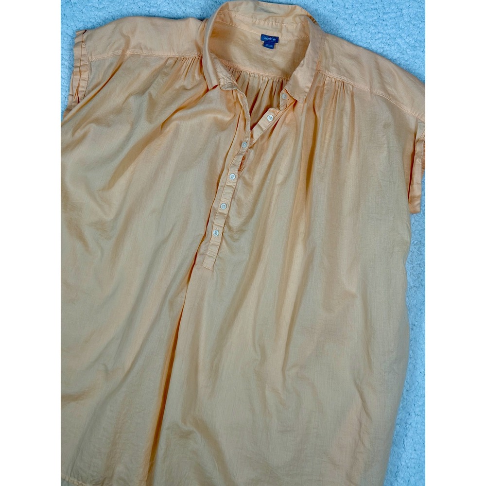 Aerie Womens Medium Peach Cotton Short Sleeve Button Front Popover Blouse Top